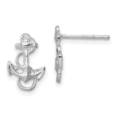 De-Ani Sterling Silver Rhodium-Plated Polished Anchor with Rope Post Earrings