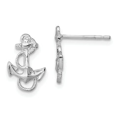 De-Ani Sterling Silver Rhodium-Plated Polished Anchor with Rope Post Earrings