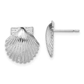 De-Ani Sterling Silver Rhodium-Plated Polished Scallop Shell Post Earrings