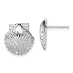 De-Ani Sterling Silver Rhodium-Plated Polished Scallop Shell Post Earrings
