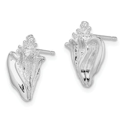 De-Ani Sterling Silver Rhodium-Plated Polished Conch Shell Post Earrings