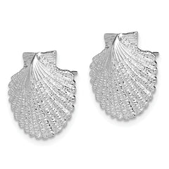 De-Ani Sterling Silver Rhodium-Plated Polished Large Scallop Shell Post Earrings