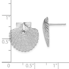 De-Ani Sterling Silver Rhodium-Plated Polished Large Scallop Shell Post Earrings