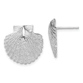De-Ani Sterling Silver Rhodium-Plated Polished Large Scallop Shell Post Earrings