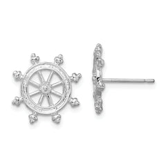 De-Ani Sterling Silver Rhodium-Plated Polished Ships Wheel Post Earrings