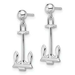 De-Ani Sterling Silver Rhodium-Plated Polished Anchor Dangle Post Earrings