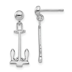 De-Ani Sterling Silver Rhodium-Plated Polished Anchor Dangle Post Earrings