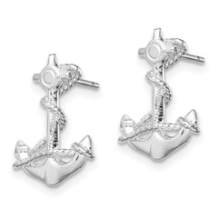 De-Ani Sterling Silver Rhodium-Plated Polished Anchor with Rope Post Earrings