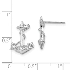 De-Ani Sterling Silver Rhodium-Plated Polished Anchor with Rope Post Earrings