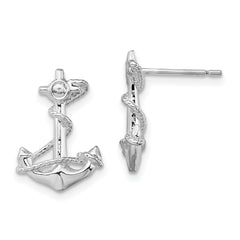 De-Ani Sterling Silver Rhodium-Plated Polished Anchor with Rope Post Earrings