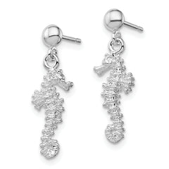 De-Ani Sterling Silver Rhodium-Plated Polished 3D Seahorse Dangle Post Earrings