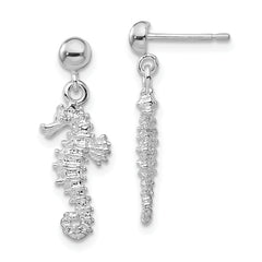 De-Ani Sterling Silver Rhodium-Plated Polished 3D Seahorse Dangle Post Earrings