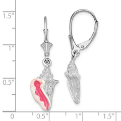 De-Ani Sterling Silver Rhodium-Plated Enameled Small Conch Shell Leverback Earrings