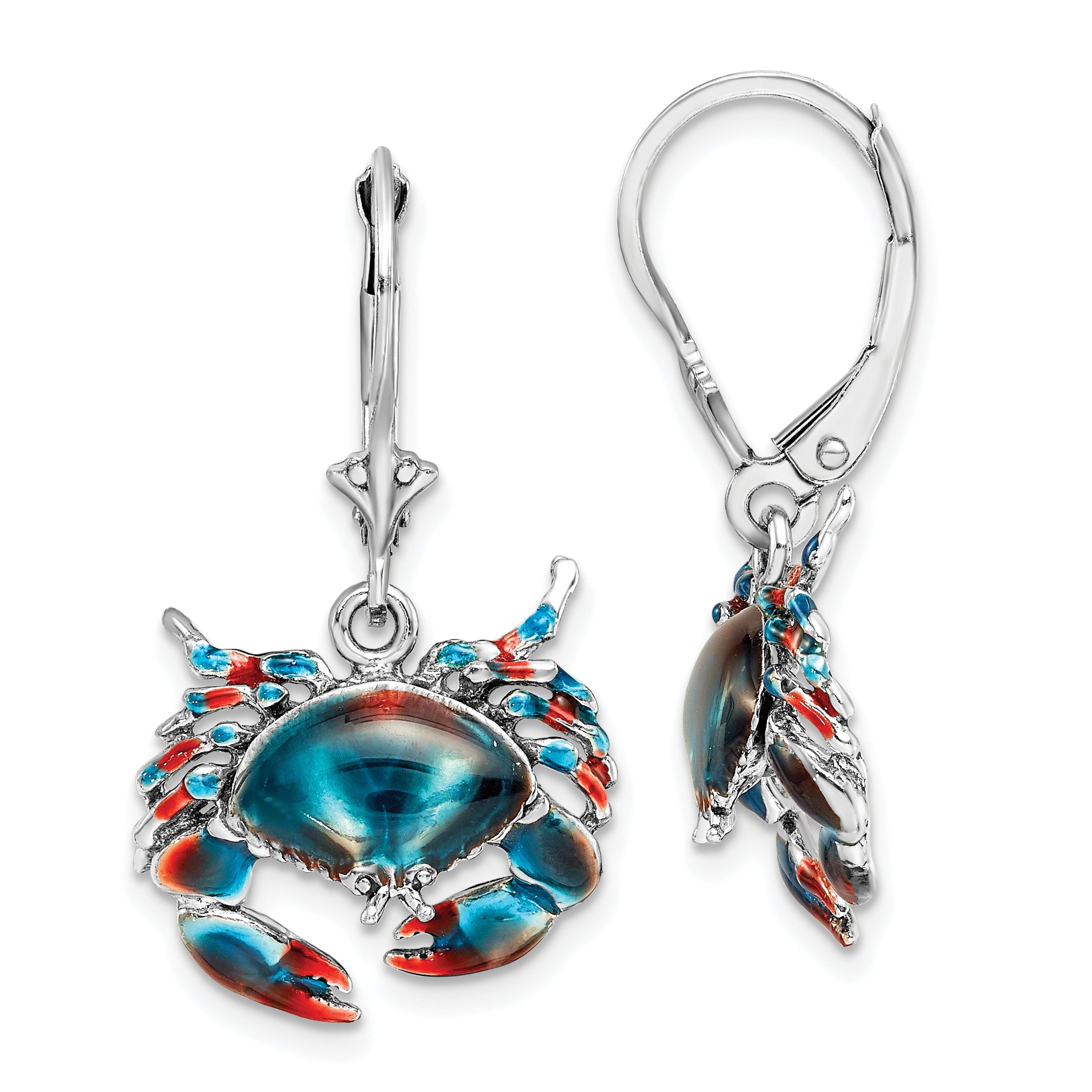 De-Ani Sterling Silver Rhodium-Plated Enameled Stone Crab Leverback Earrings