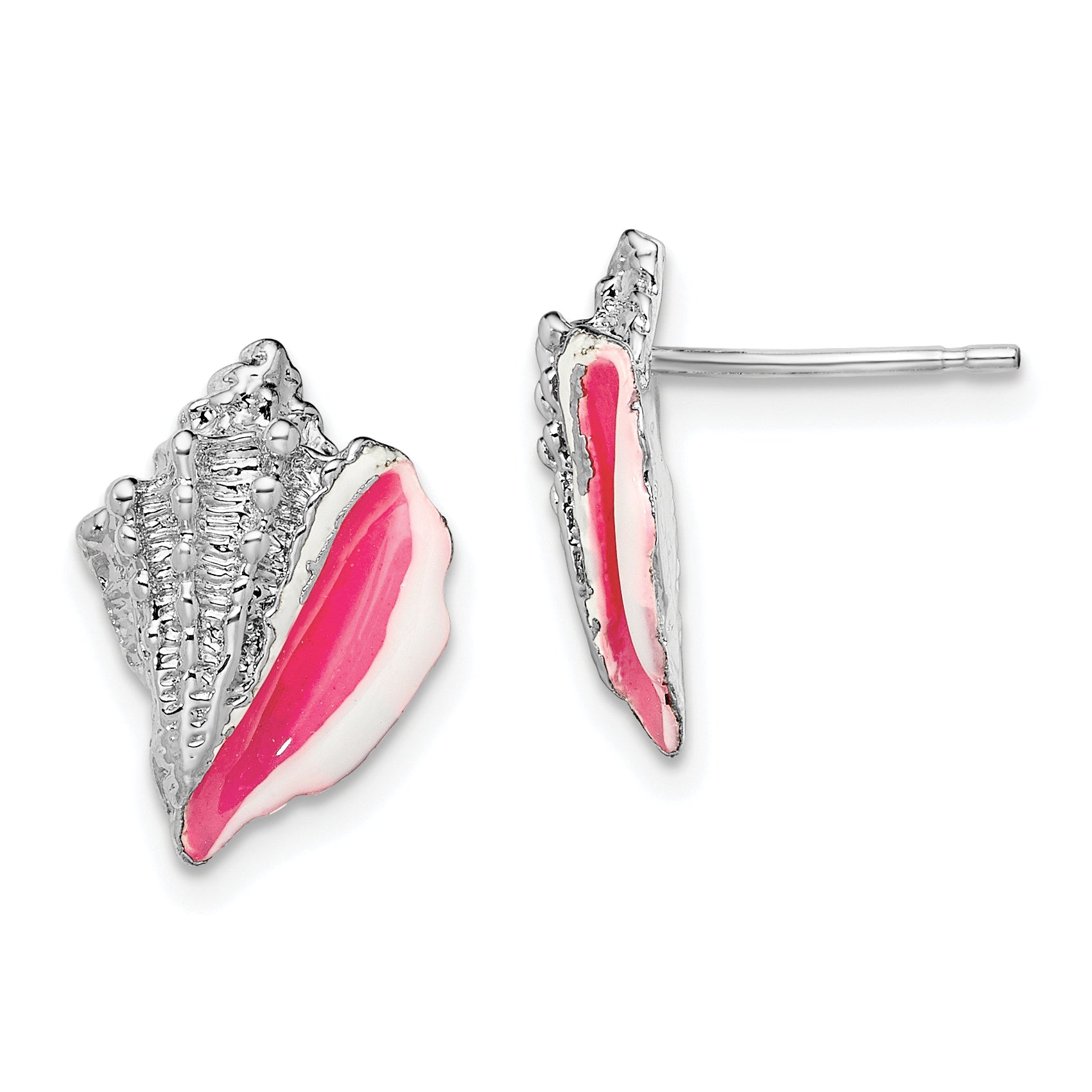 De-Ani Sterling Silver Rhodium-Plated Enameled Conch Shell Post Earrings