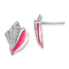 De-Ani Sterling Silver Rhodium-Plated Enameled Conch Shell Post Earrings