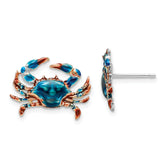 De-Ani Sterling Silver Rhodium-Plated Polished Enameled Blue Crab Post Earrings