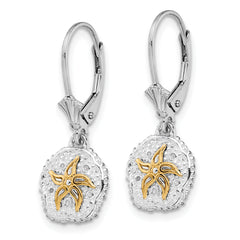 De-Ani Sterling Silver Rhodium-Plated Sand Dollar with 14k Starfish Leverback Earrings