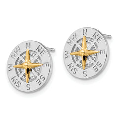 De-Ani Sterling Silver Rhodium-Plated Mini Compass with 14k Needle Post Earrings