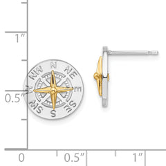 De-Ani Sterling Silver Rhodium-Plated Mini Compass with 14k Needle Post Earrings