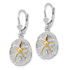 De-Ani Sterling Silver Rhodium-Plated Sand Dollar with 14k Starfish Leverback Earrings