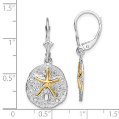 De-Ani Sterling Silver Rhodium-Plated Sand Dollar with 14k Starfish Leverback Earrings