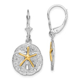 De-Ani Sterling Silver Rhodium-Plated Sand Dollar with 14k Starfish Leverback Earrings