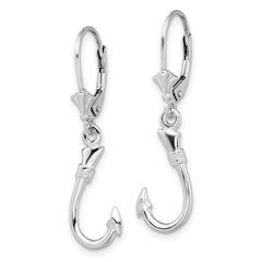 De-Ani Sterling Silver Rhodium-Plated Polished 3D Fish Hook Leverback Earrings