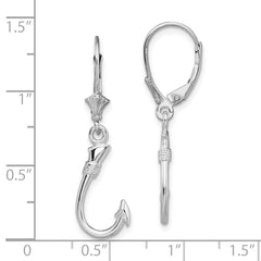De-Ani Sterling Silver Rhodium-Plated Polished 3D Fish Hook Leverback Earrings
