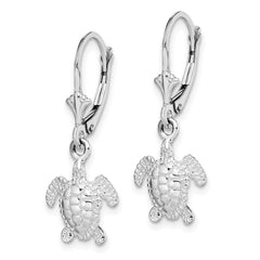 De-Ani Sterling Silver Rhodium-Plated Mini Sea Turtle Leverback Earrings