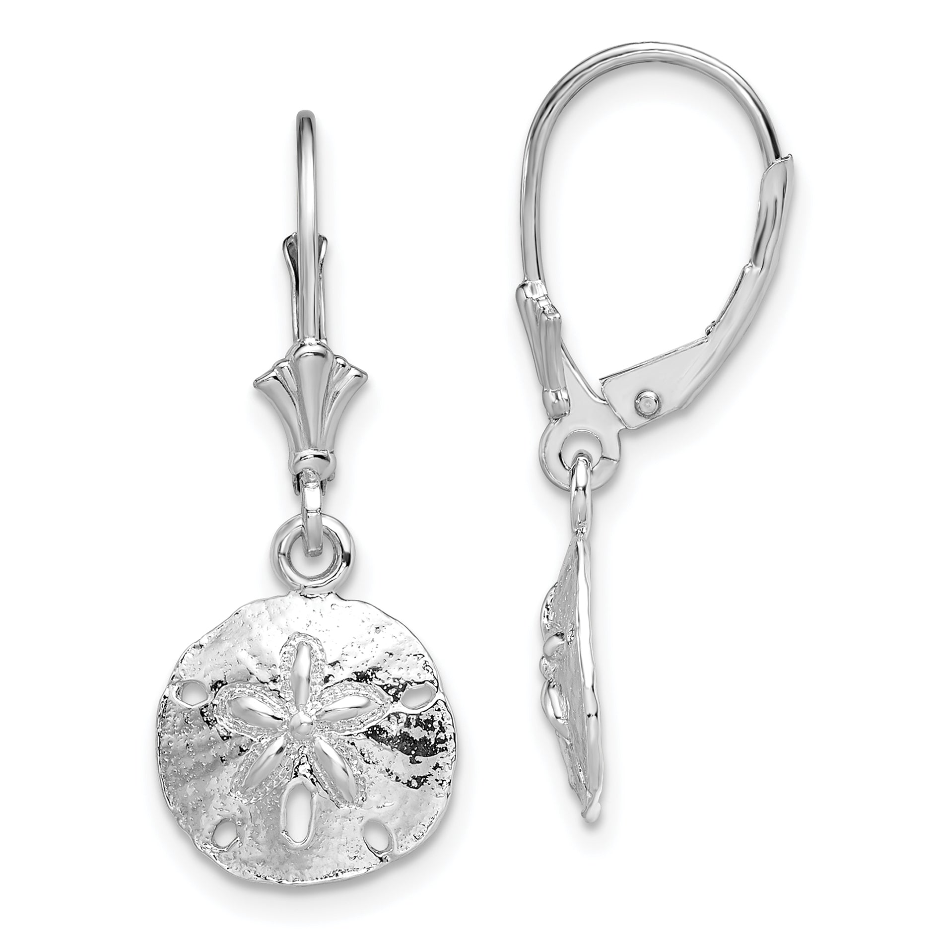 De-Ani Sterling Silver Rhodium-Plated Polished Sand Dollar Leverback Earrings