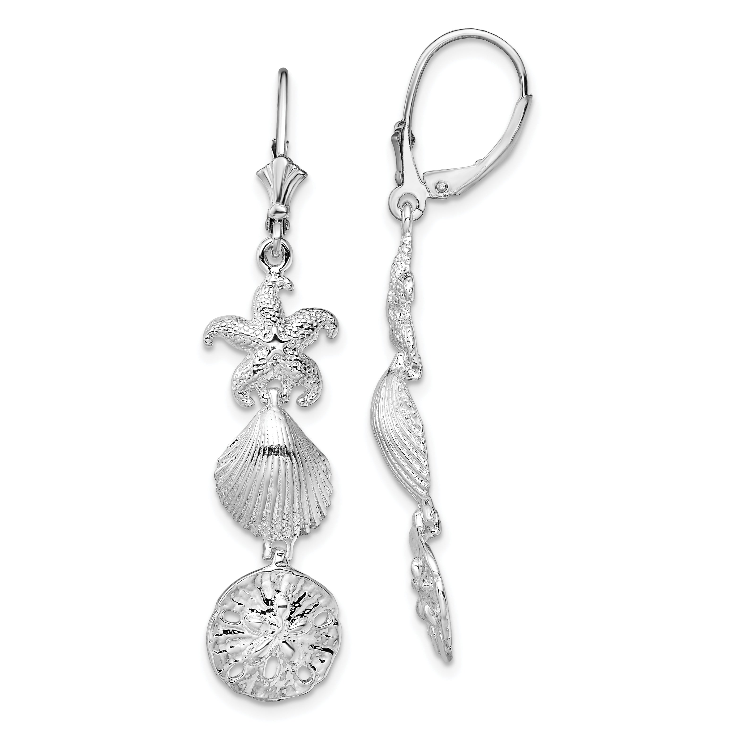 De-Ani Sterling Silver Rhodium-Plated Polished Sea Life Leverback Earrings