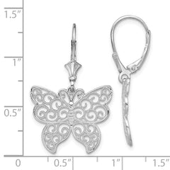 De-Ani Sterling Silver Rhodium-Plated Polished Filigree Butterfly Leverback Earrings
