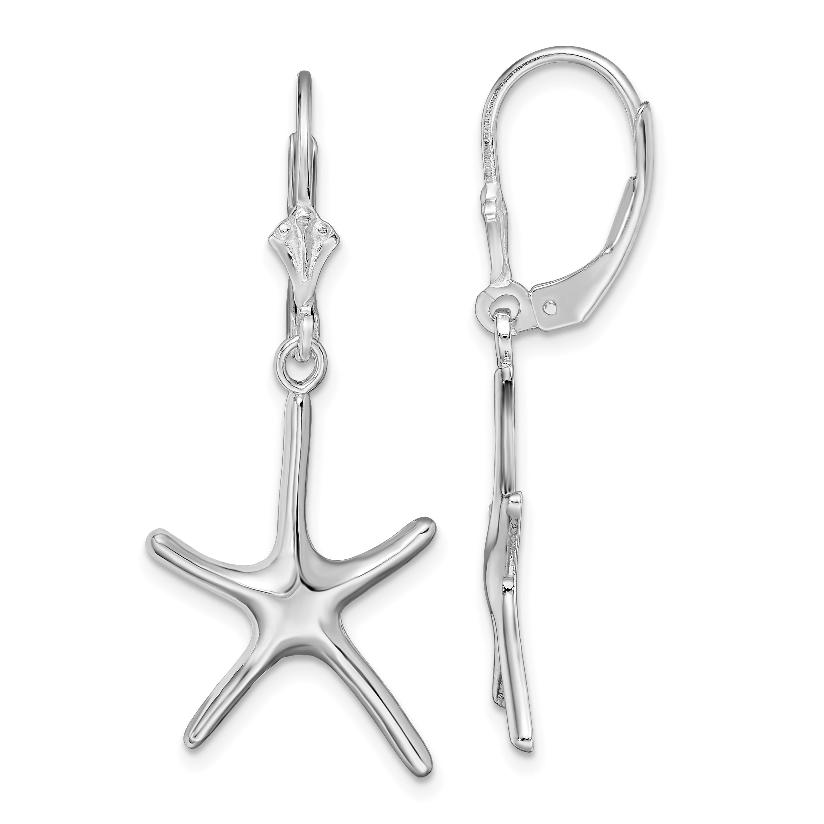De-Ani Sterling Silver Rhodium-Plated Polished Starfish Leverback Earrings