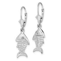De-Ani Sterling Silver Rhodium-Plated Polished 3D Fishbone Leverback Earrings