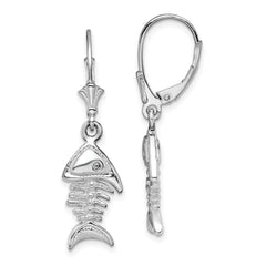 De-Ani Sterling Silver Rhodium-Plated Polished 3D Fishbone Leverback Earrings