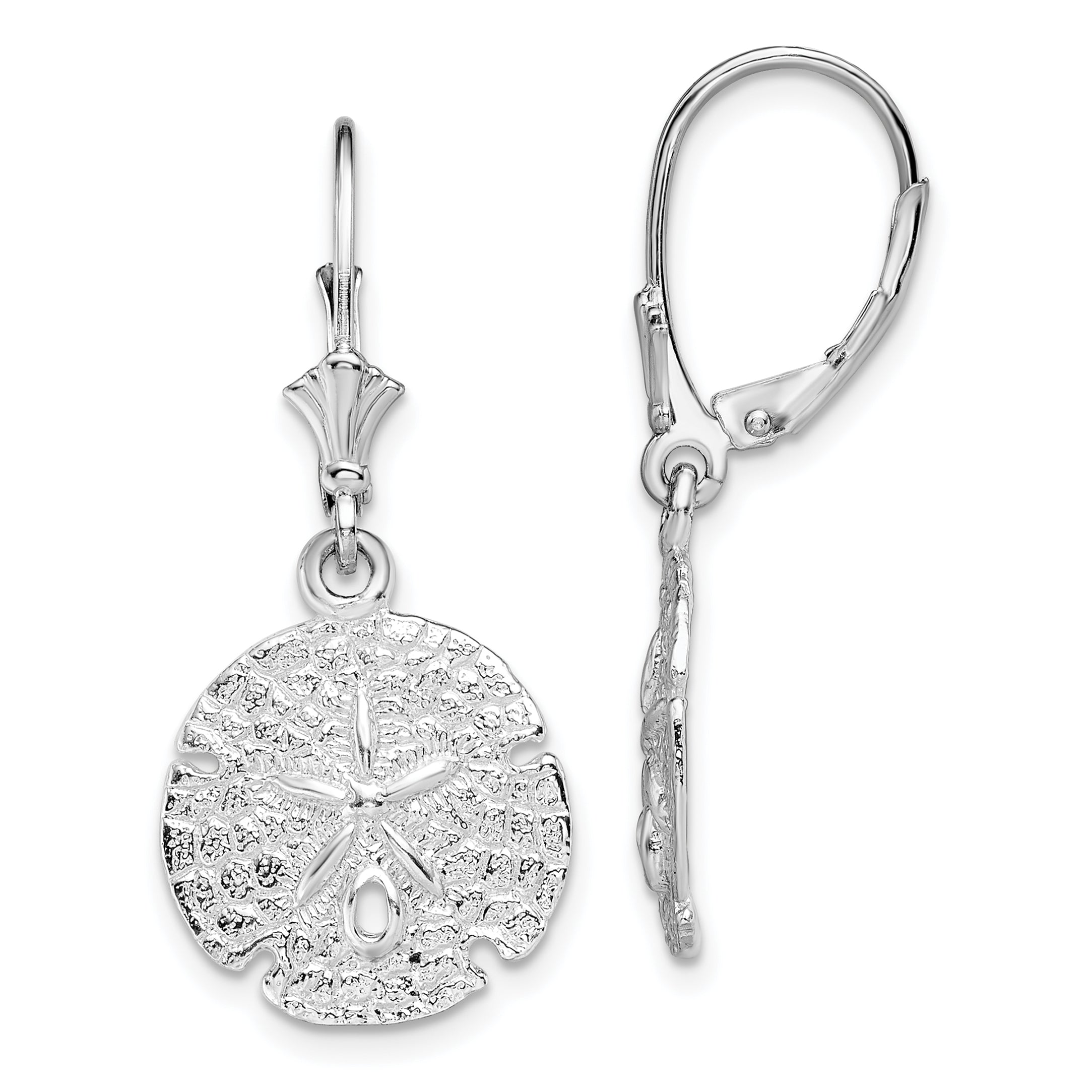 De-Ani Sterling Silver Rhodium-Plated Polished Sand Dollar Leverback Earrings