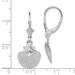 De-Ani Sterling Silver Rhodium-Plated Polished Scallop Shell Leverback Earrings