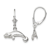 De-Ani Sterling Silver Rhodium-Plated Polished 3D Manatee Leverback Earrings