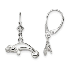 De-Ani Sterling Silver Rhodium-Plated Polished 3D Manatee Leverback Earrings