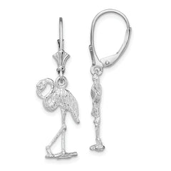 De-Ani Sterling Silver Rhodium-Plated Polished Flamingo Leverback Earrings