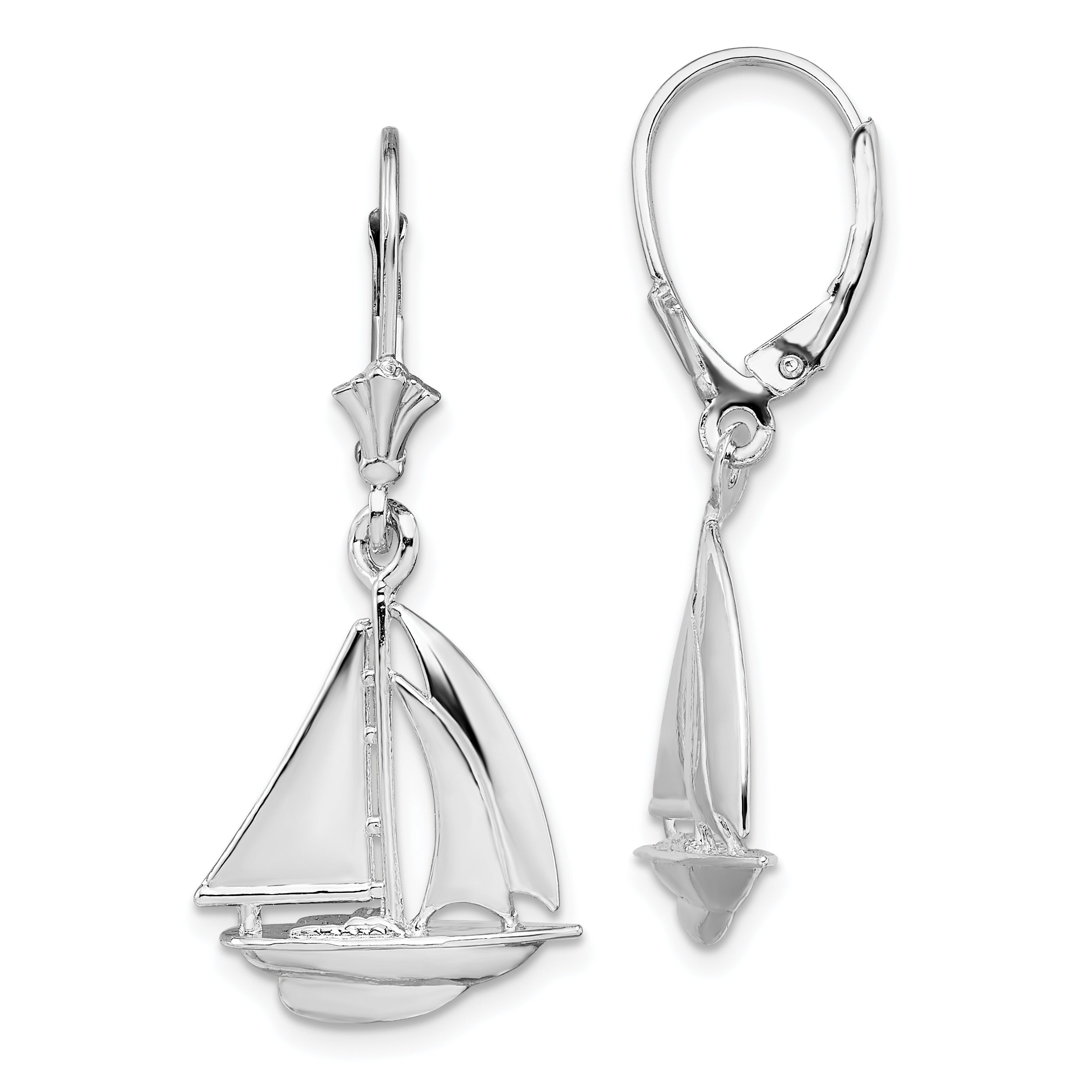 De-Ani Sterling Silver Rhodium-Plated Polished Sailboat Leverback Earrings