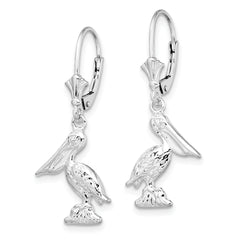 De-Ani Sterling Silver Rhodium-plated Polished 3D Small Pelican Leverback Earrings