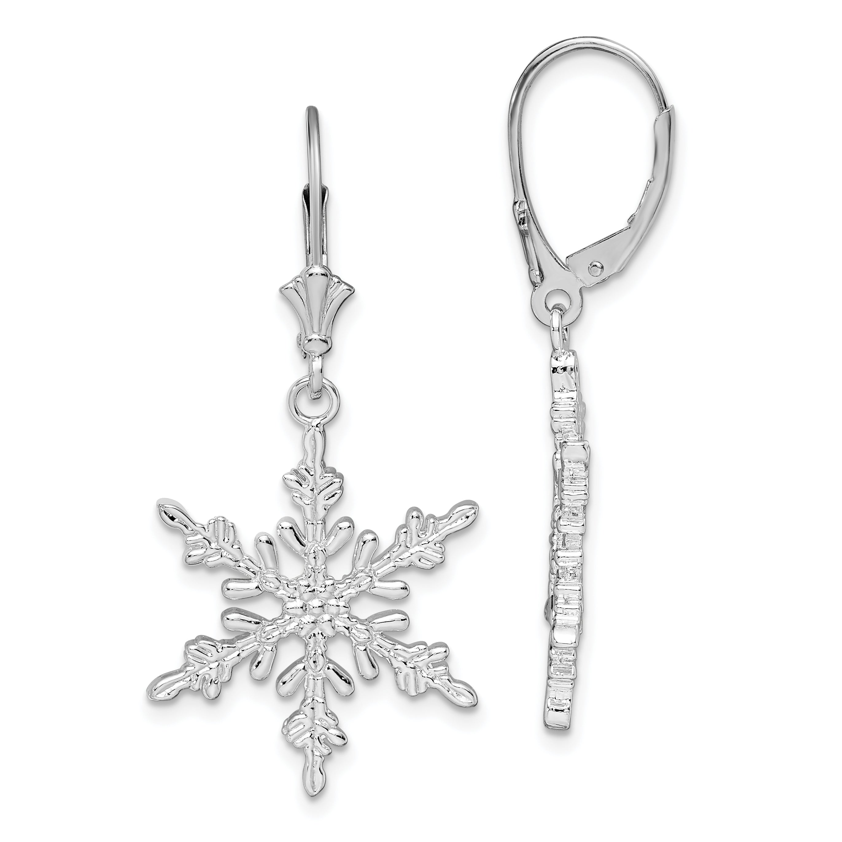 De-Ani Sterling Silver Rhodium-Plated Polished Snowflake Leverback Earrings