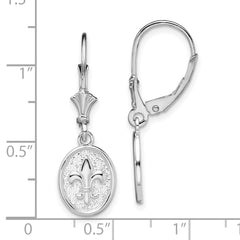 De-Ani Sterling Silver Rhodium-Plated Textured Fleur de Lis Leverback Dangle Earrings