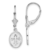 De-Ani Sterling Silver Rhodium-Plated Textured Fleur de Lis Leverback Dangle Earrings