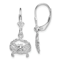 De-Ani Sterling Silver Rhodium-Plated Polished Blue Crab Leverback Earrings