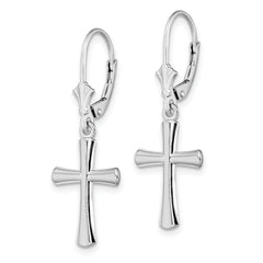 De-Ani Sterling Silver Rhodium-Plated Polished Beveled Latin Cross Leverback Earrings