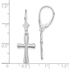 De-Ani Sterling Silver Rhodium-Plated Polished Beveled Latin Cross Leverback Earrings