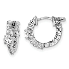 Sterling Shimmer Sterling Silver Rhodium-plated 22 Stone CZ In and Out Round Hinged Hoop Earrings